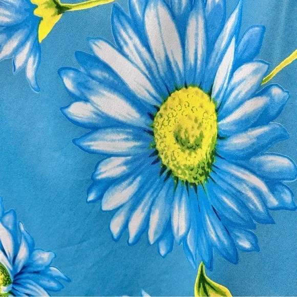 Vintage Y2K Maxi Skirt Floral Teal Green Daisy Slip Made in USA Size Large - Picture 3 of 6